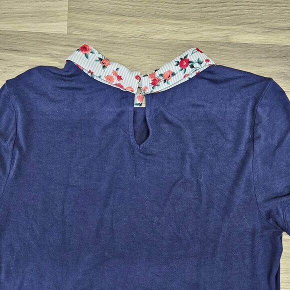 ELLE Womens Blue Rose Collar Trim Blouse Shirt Small - Picture 9 of 9